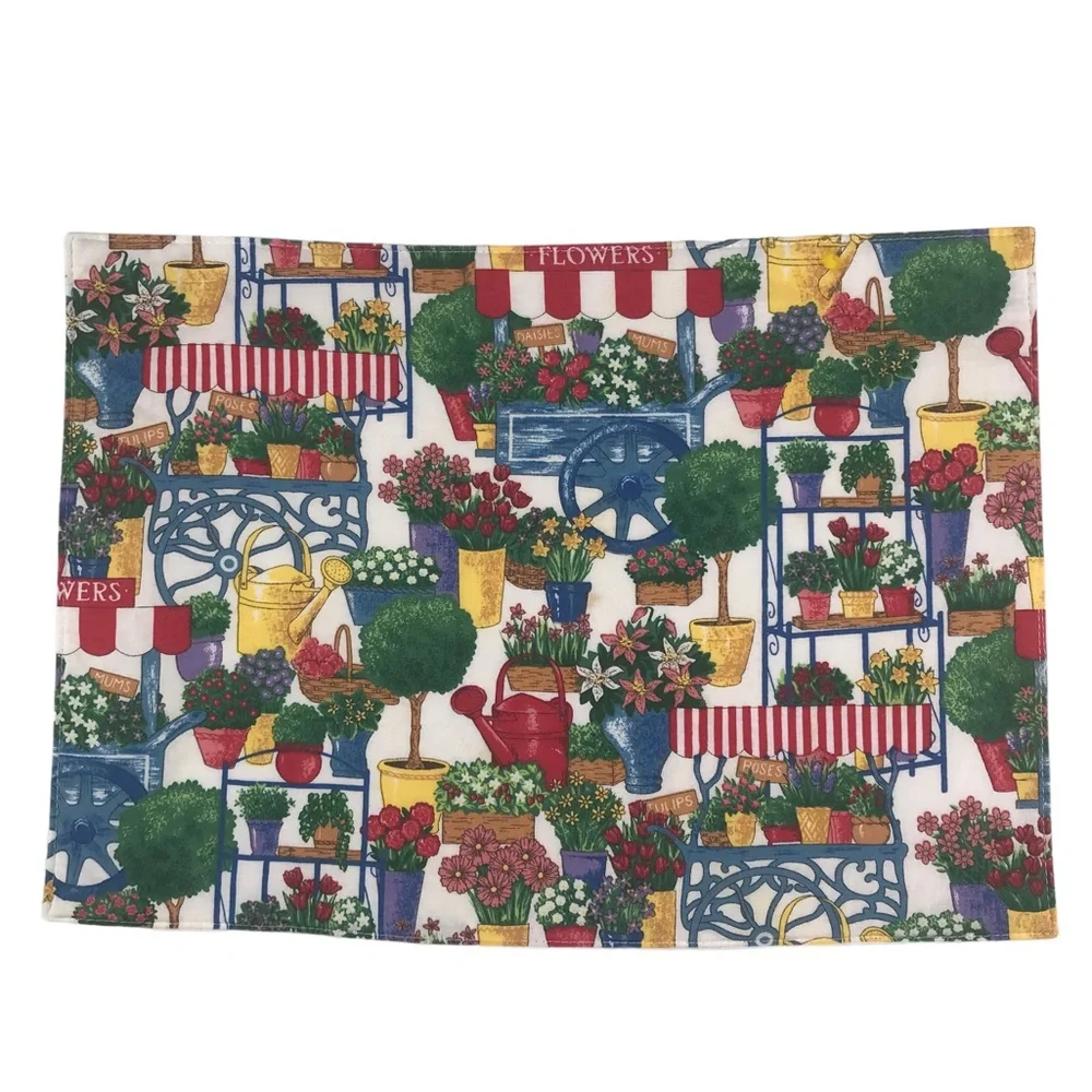 4 Vintage Colorful French Flowers Cart Cloth Placemats Farmhouse Provence FLAWS